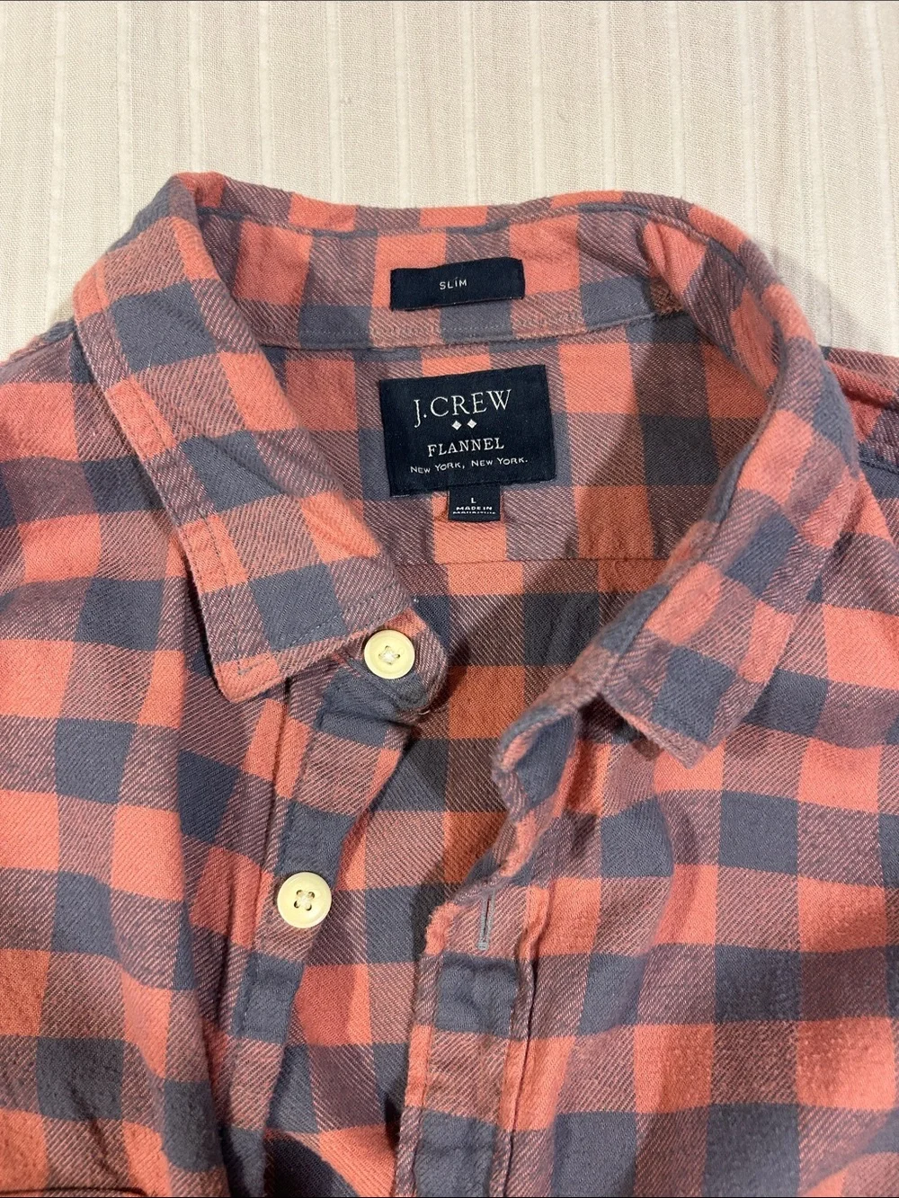 Classic J. Crew Orange and Gray Plaid Button-Down Shirt